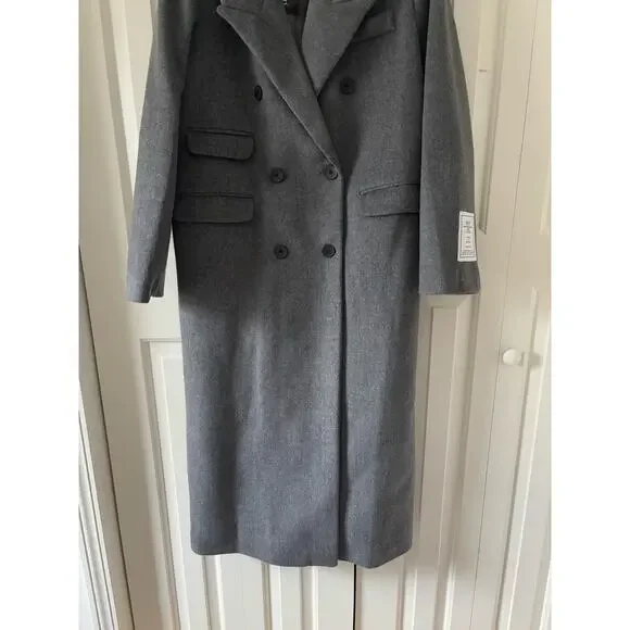 Gray Long Coat Premium Cotton Blend Elegant Women Coat - Picture 5 of 9